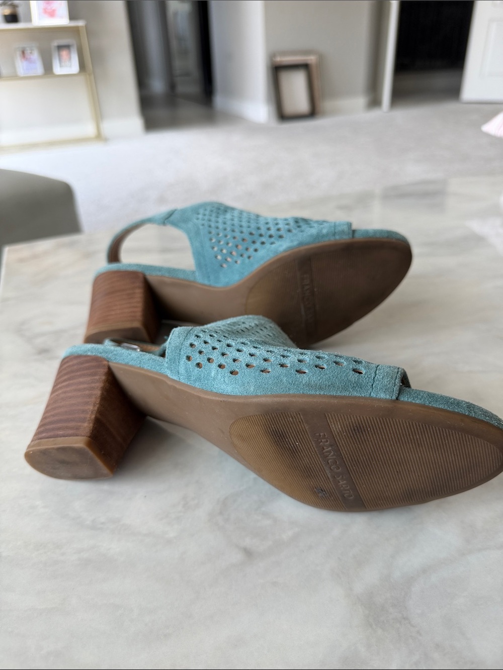 Franco Sarto Teal Suede Slingback Sandals - Picture 5 of 6